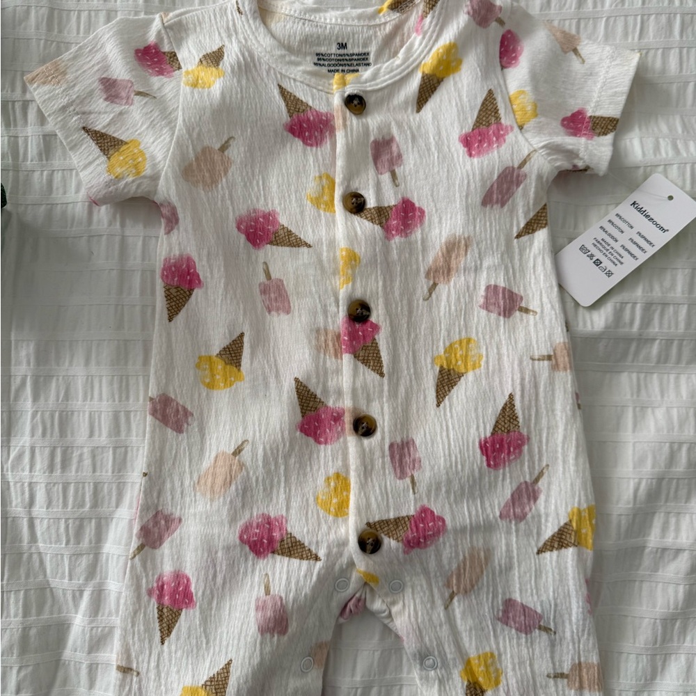 Kiddie ZoomWhite Ice Cream Print Kids Bodysuit